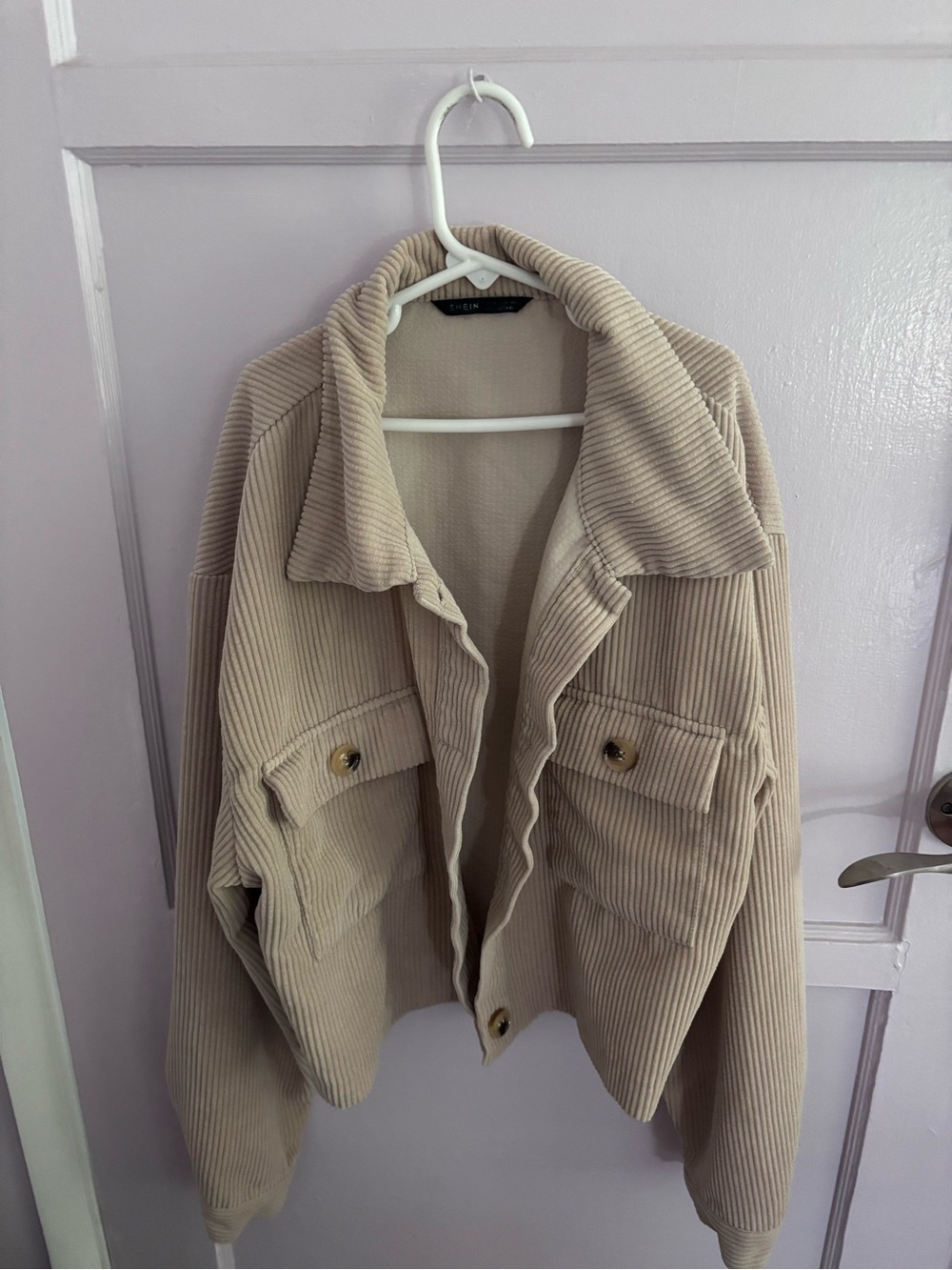 SHEIN Beige Corduroy Utility Shacket